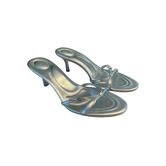 Alexander Wang Lucienne 65 Strappy Slide Sandals Leather Metallic Silver 38.5 - Picture 2 of 15